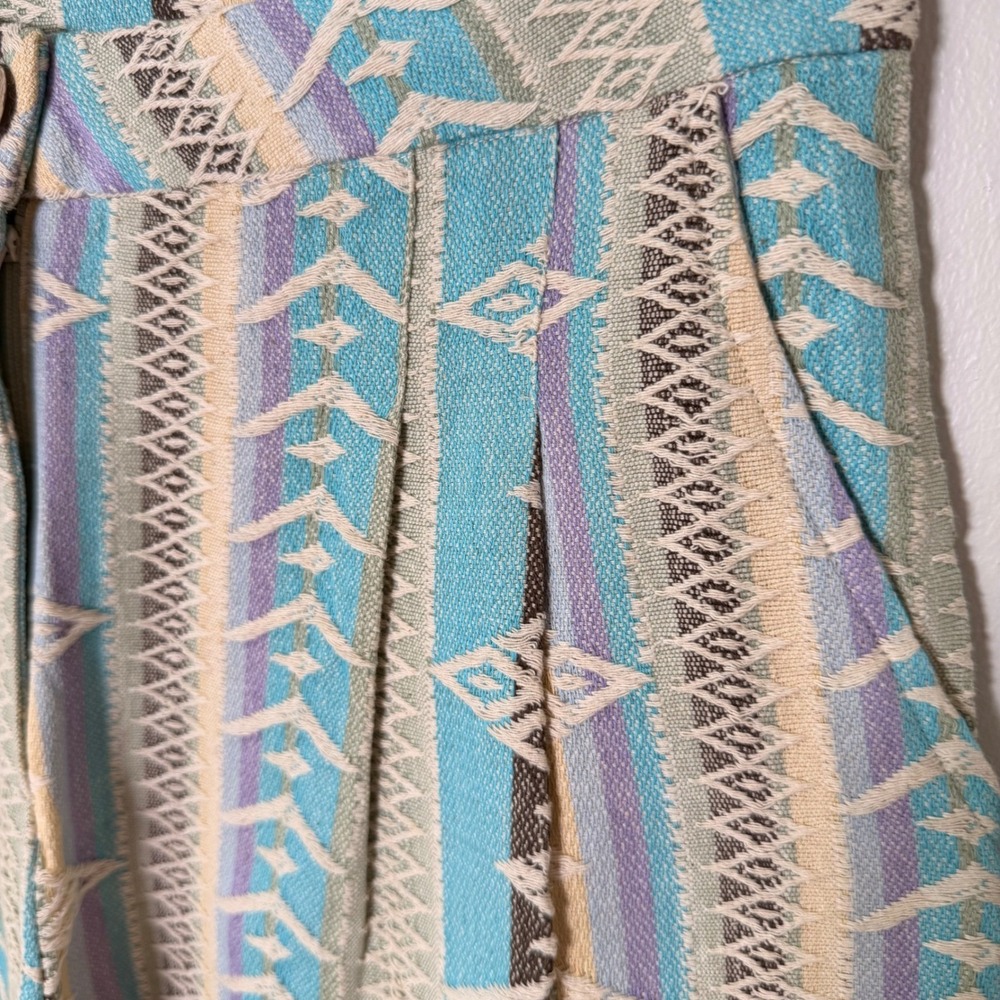 Pleated Embroidered Pastel Colorful Cotton Shorts (S) Summer High Waist 3" Rise - Picture 6 of 12
